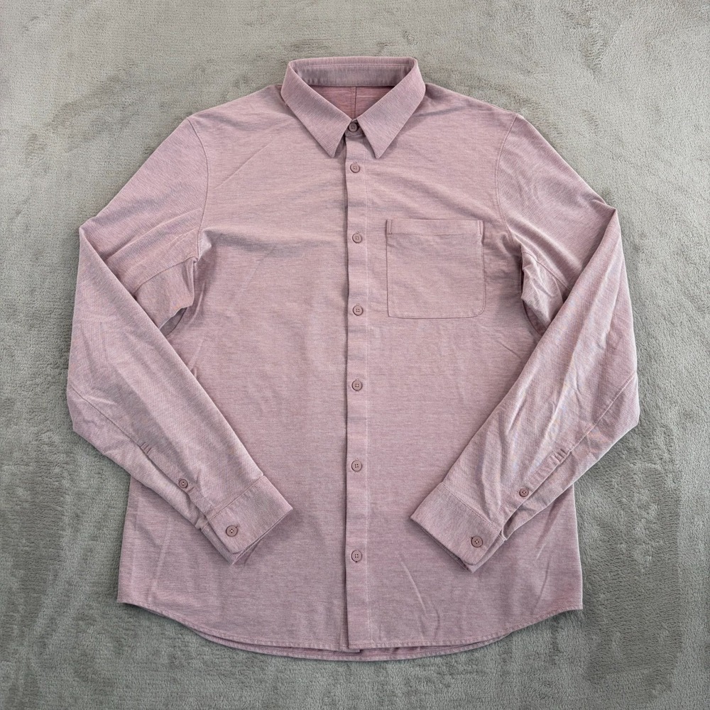 Lululemon Commission Oxford Pocket Shirt Men XL Rose Pink Long Sleeve Stretch